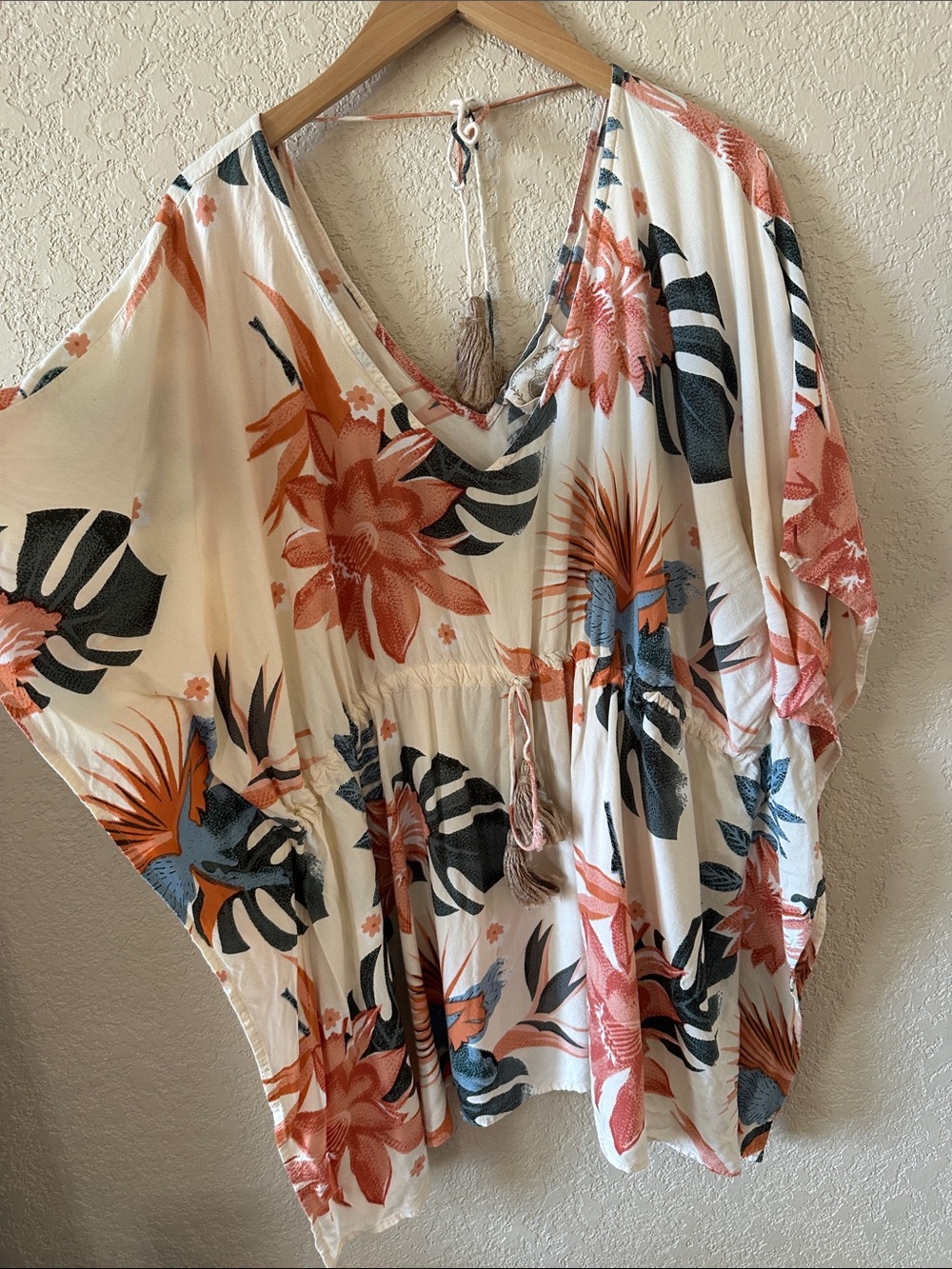Z&L made with Live  Floral V-Neck Blouse in Cream  coverup